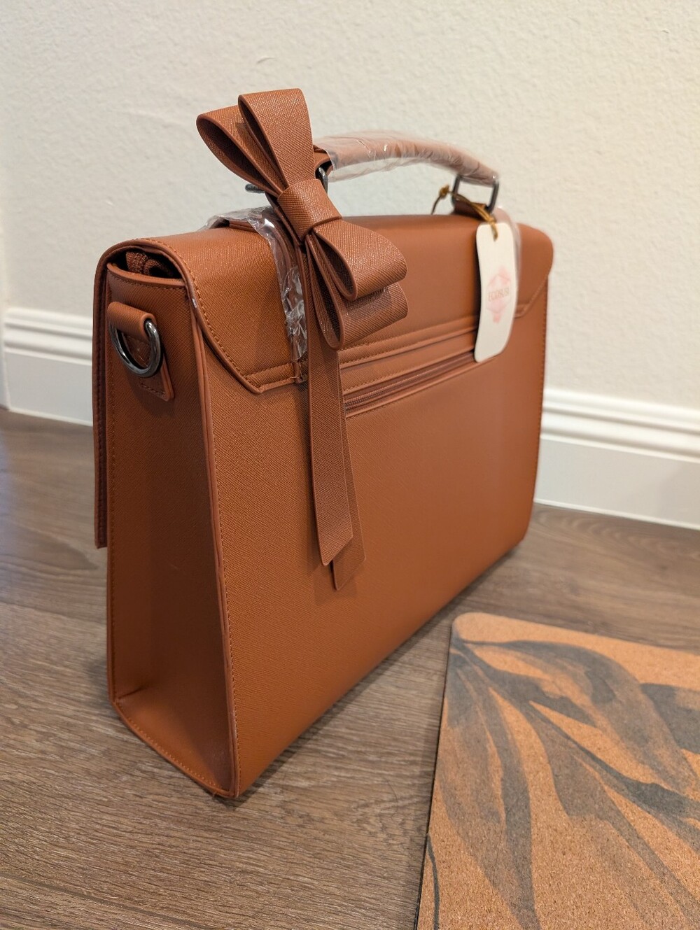 Vegan Leather Briefcase Crossbody Bag - Picture 3 of 8